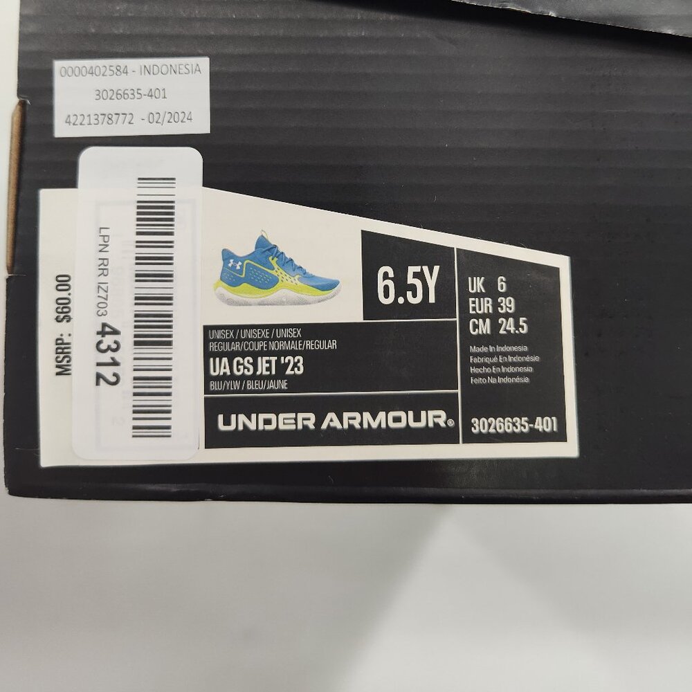 Under Armour Youth UA GS Jet '23 Size 6.5Y Blue/Neon Green - Picture 6 of 7